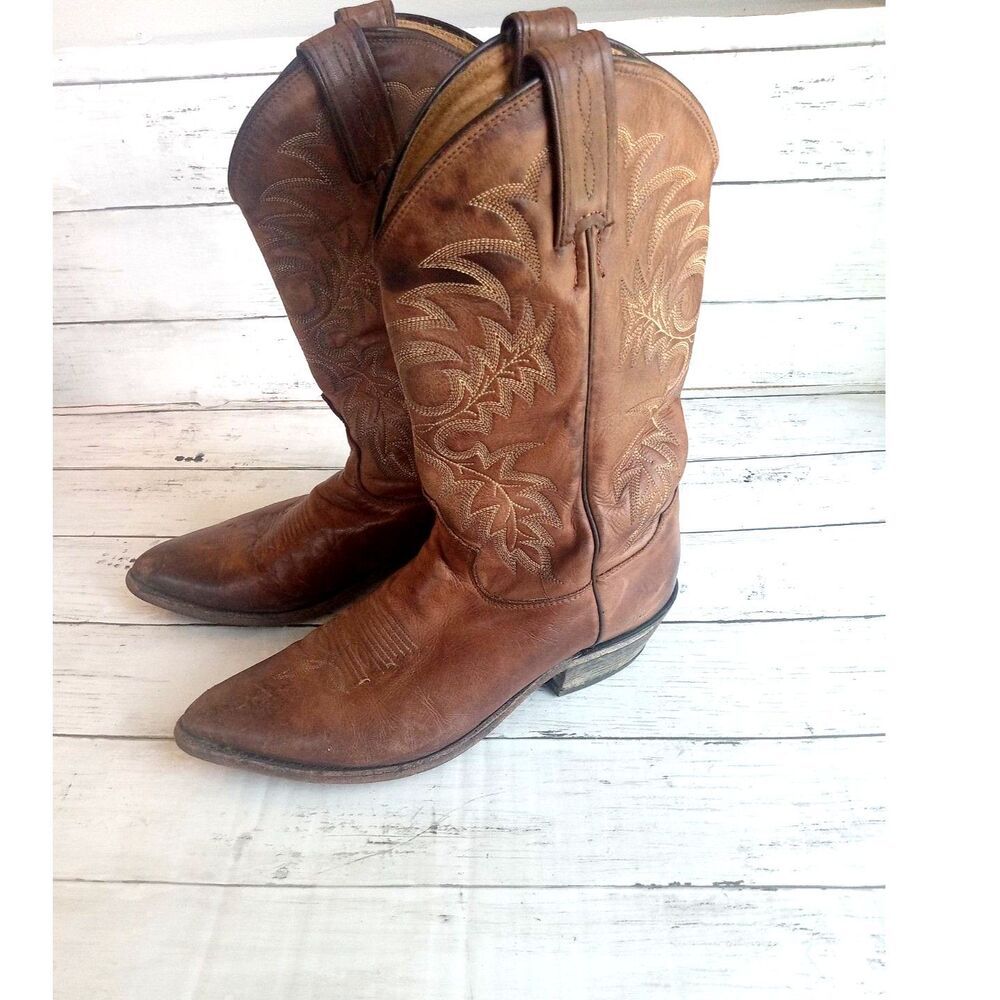 Tony Lama Men's Boots 9.5 D Western Cowboy Brown Embroidered Leather
